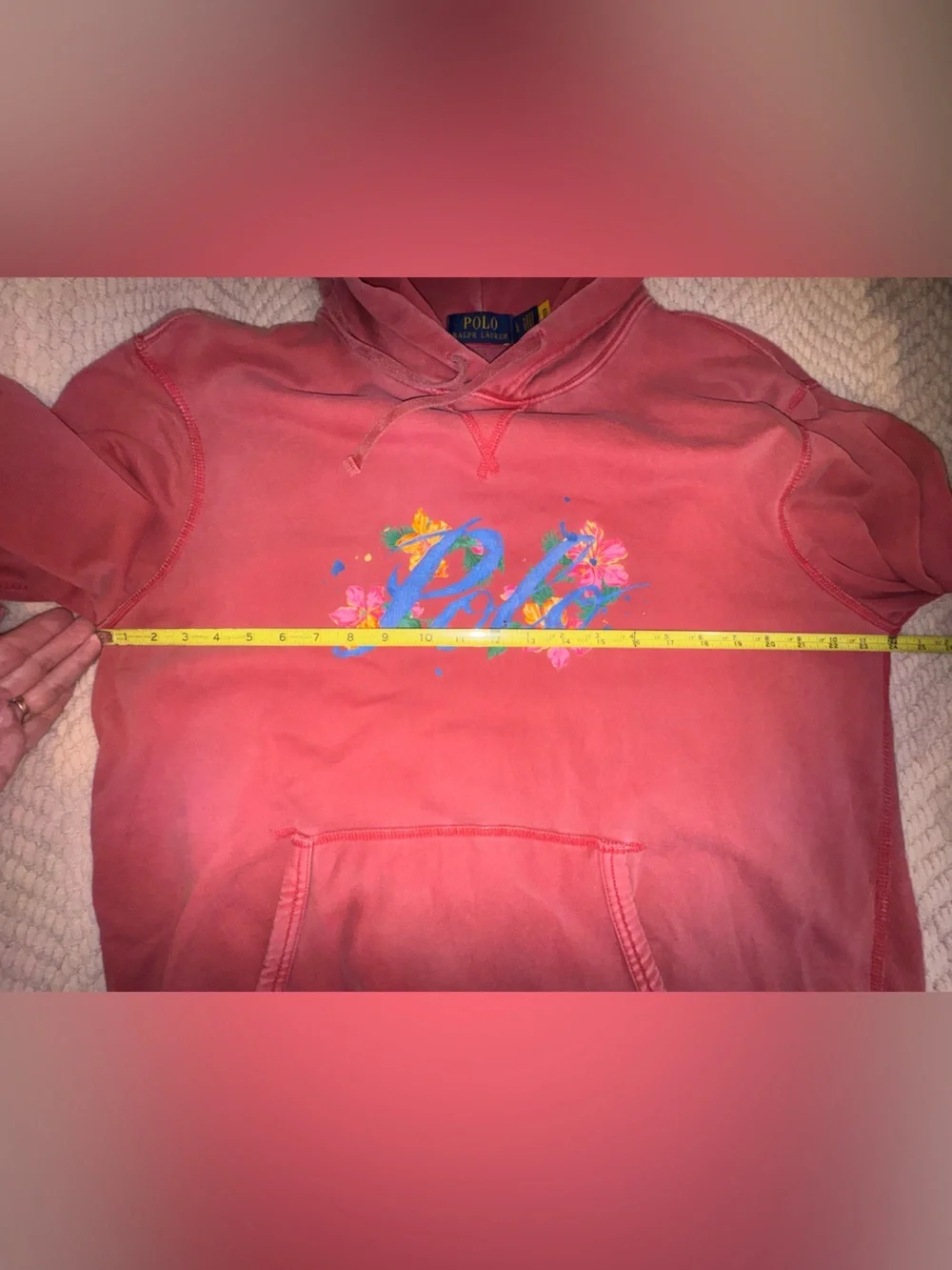 POLO Ralph Lauren Tropical painted Floral script Logo Fleece Hoodie Size Large